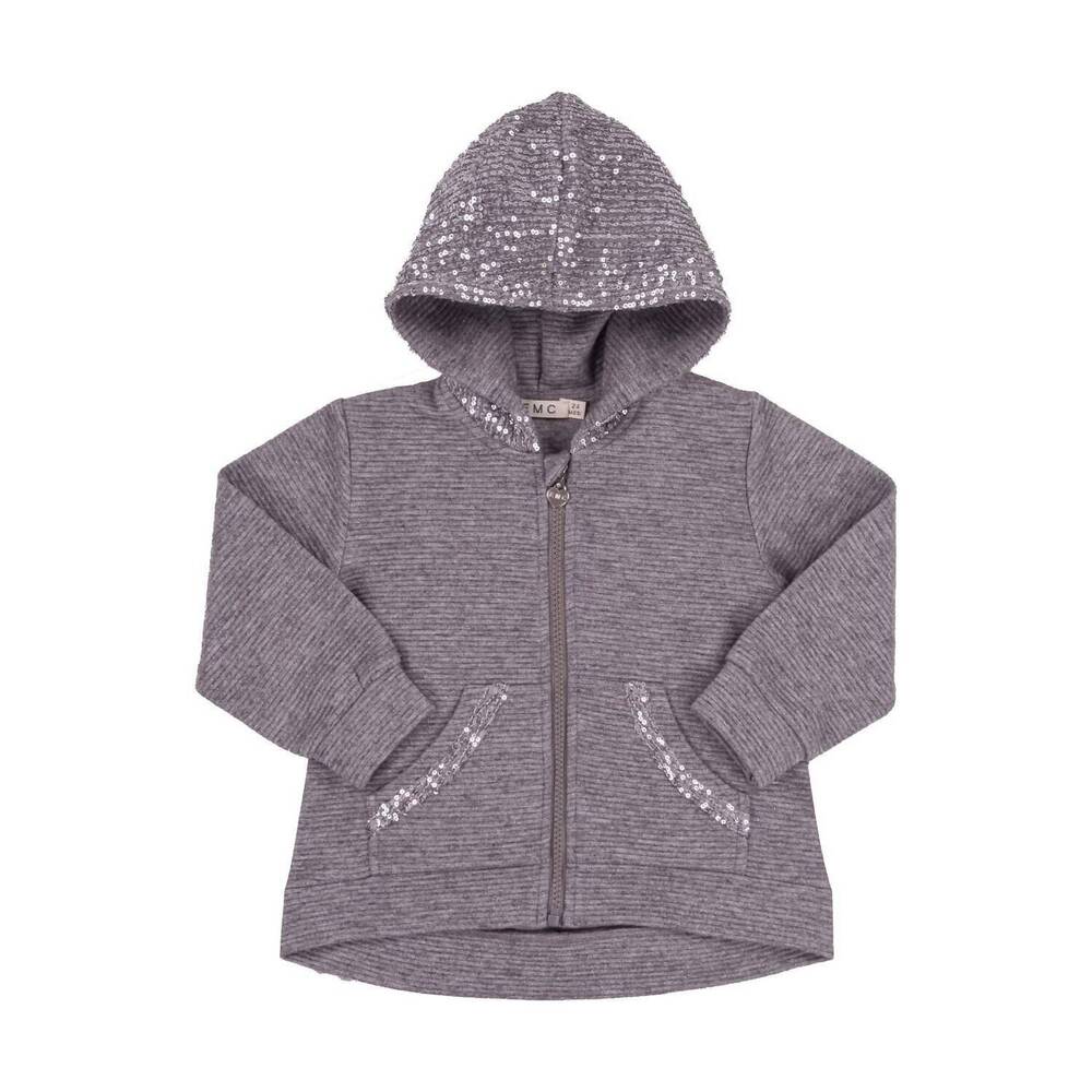 NEW EMC girl's ribbed with sequin hoodie in silver